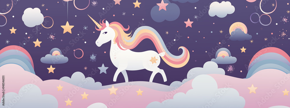 Enchanting Unicorn Walking Through a Starry Dreamscape Enchanting Unicorn Walking Through a Starry Dreamscape