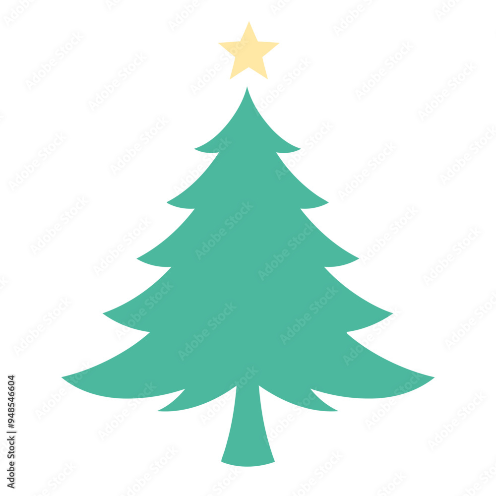 A green Christmas tree with a yellow star on top, on a white background A green Christmas tree with a yellow star on top, on a white background