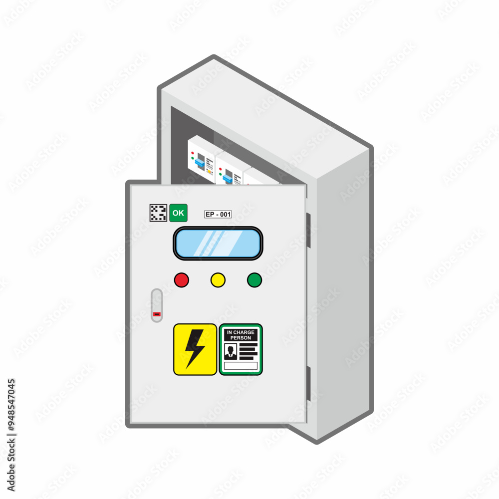 Isometric door opened electrical panel box vector illustration. Isometric door opened electrical panel box vector illustration.