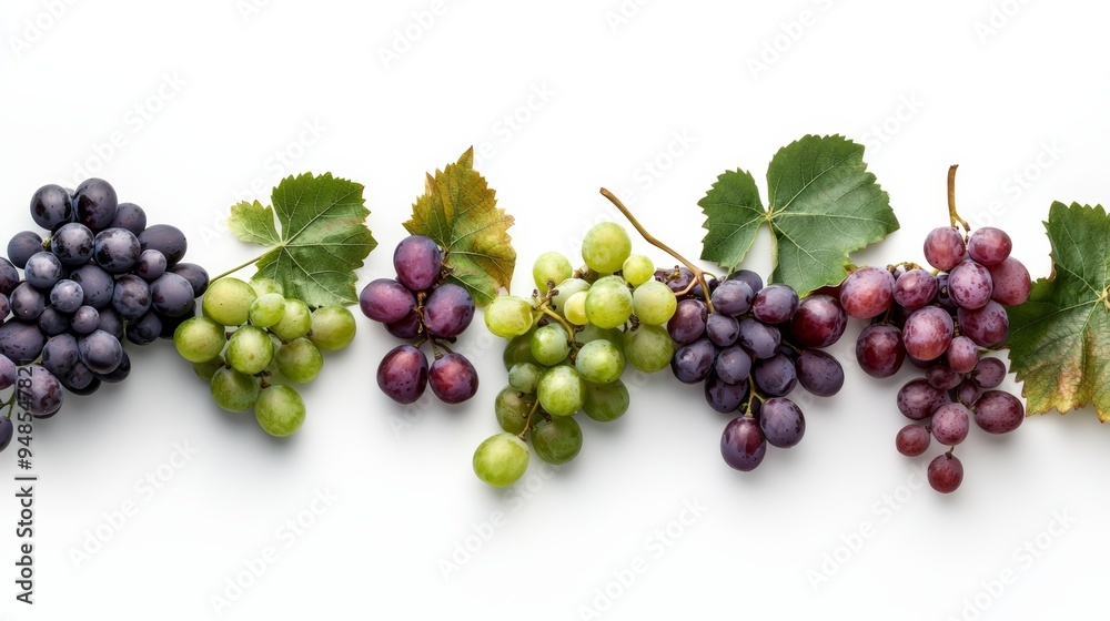 A colorful arrangement of fresh grapes, showcasing different varieties and vibrant colors against a clean background. A colorful arrangement of fresh grapes, showcasing different varieties and vibrant colors against a clean background.