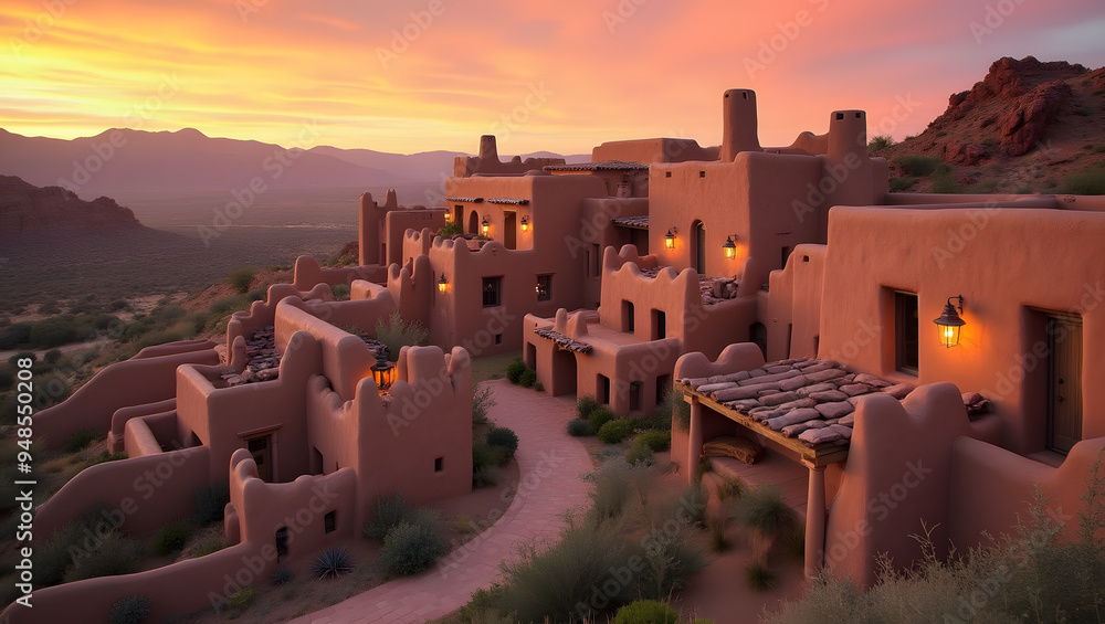 Adobe Pueblos in New Mexico Reflecting the Palette of Sunsets Stock ...