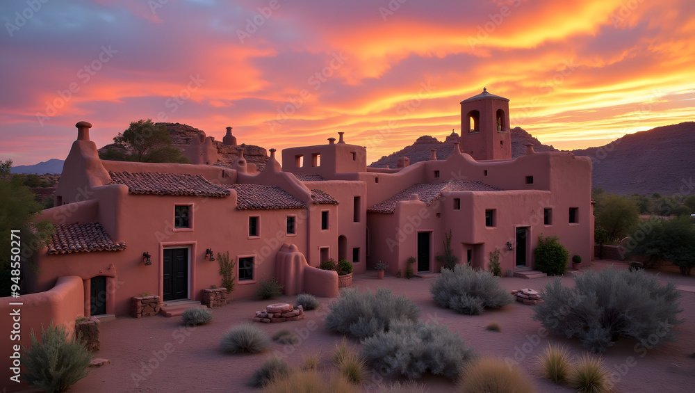 Adobe Pueblos in New Mexico Reflecting the Palette of Sunsets Stock ...