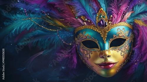 Colorful Mask with Feathers and Beads for your background bussines. 