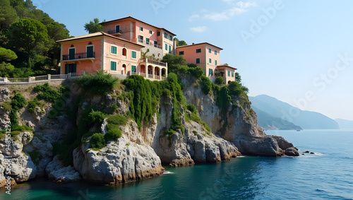 Grecian Villas, Draped in Ivy, Perched Atop Island Cliffs