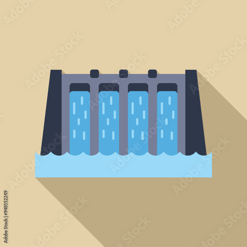 This colorful vector illustration depicts a hydroelectric power plant generating electricity from water
