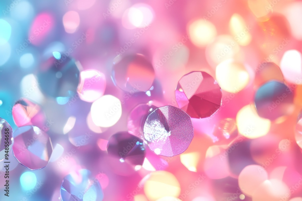 Colorful bokeh effect with sparkling gems reflecting light in a vibrant display of colors during a festive event Colorful bokeh effect with sparkling gems reflecting light in a vibrant display of colors during a festive event