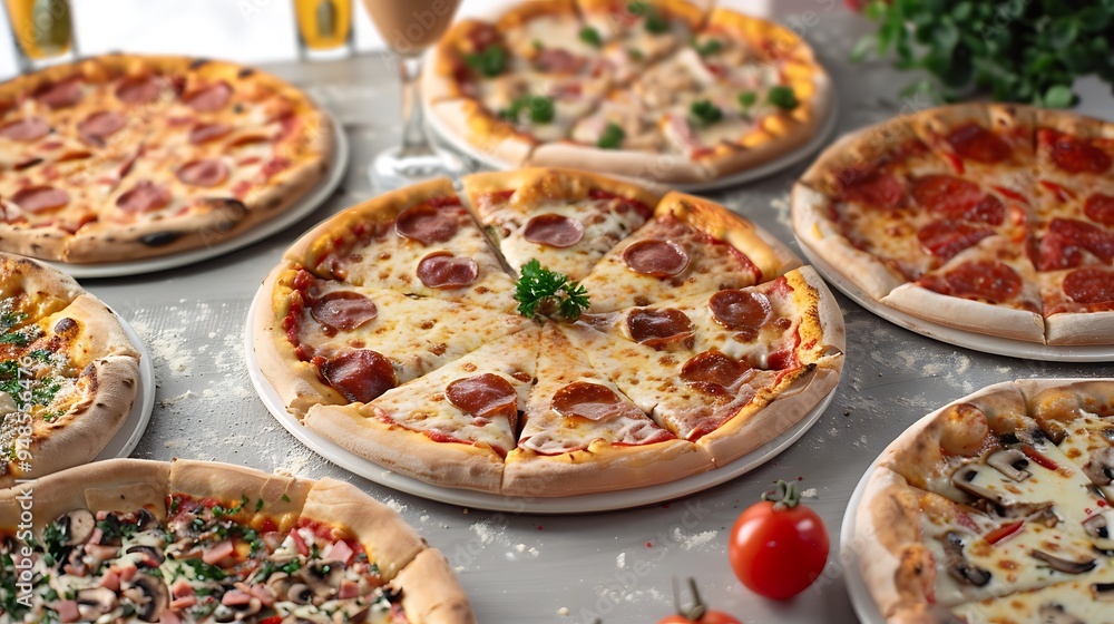 Pepperoni Pizza with Cheese and Parsley Pepperoni Pizza with Cheese and Parsley
