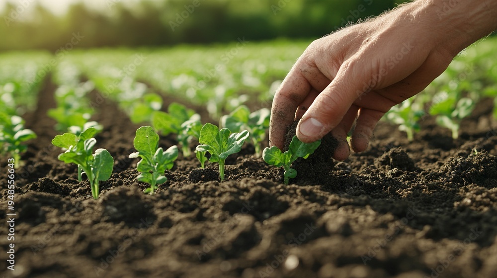 Expert hand of farmer checking soil health before growth a seed of vegetable or plant seedling. Business or ecology concept. generative ai Expert hand of farmer checking soil health before growth a seed of vegetable or plant seedling. Business or ecology concept. generative ai