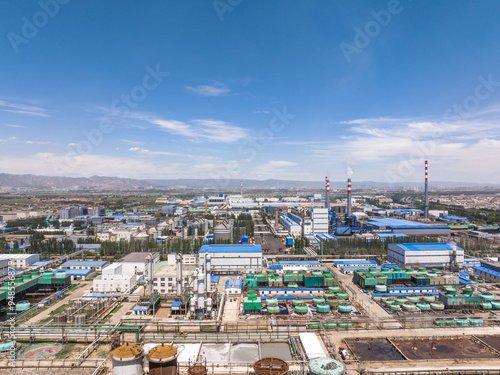 view of power station in blue sky