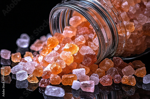 salt crystals spilling out from an open jar photo