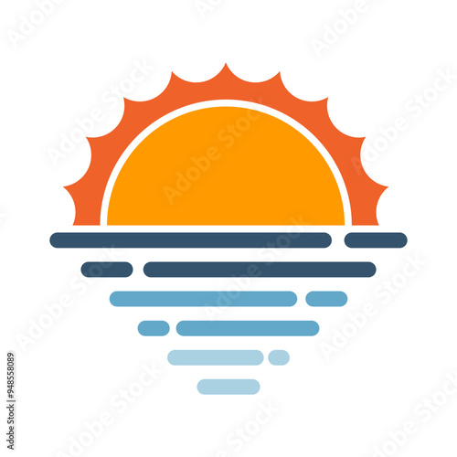 The sun sets in the middle of the sea, evening has arrived. vector. full color