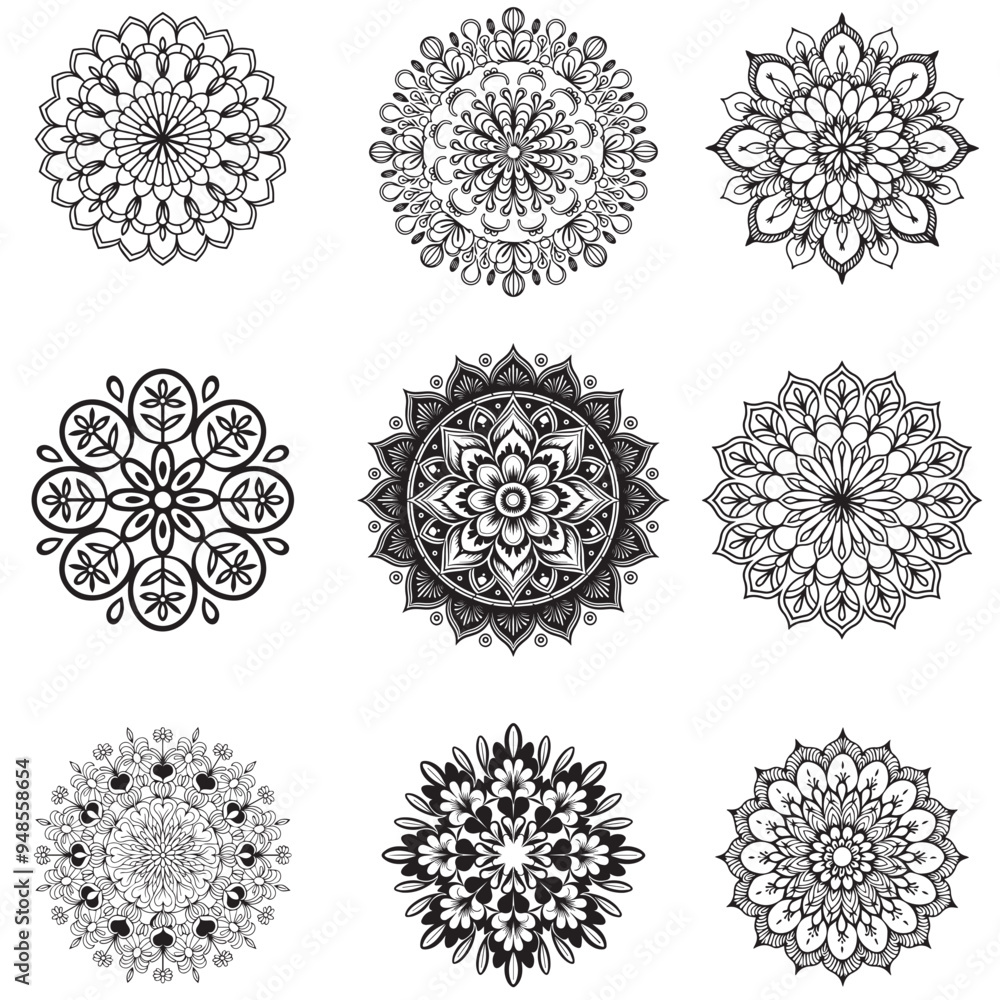 floral simple black vector mandala design and white background floral simple black vector mandala design and white background