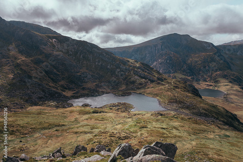 Welsh mountain views, Tryfan and Ogwen Valley and Ogwen Lake