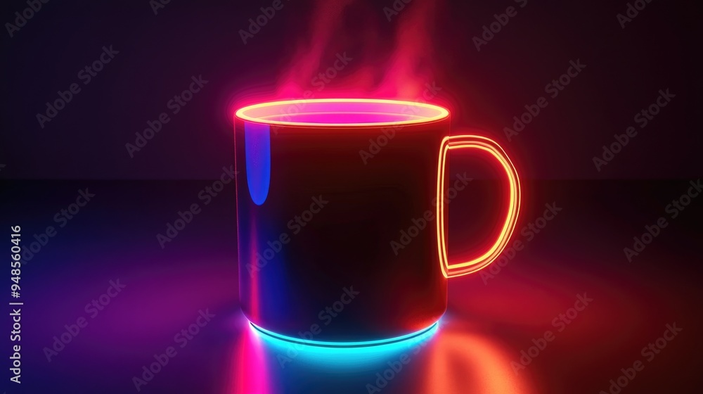 A Steaming Coffee Mug with Neon Lights A Steaming Coffee Mug with Neon Lights