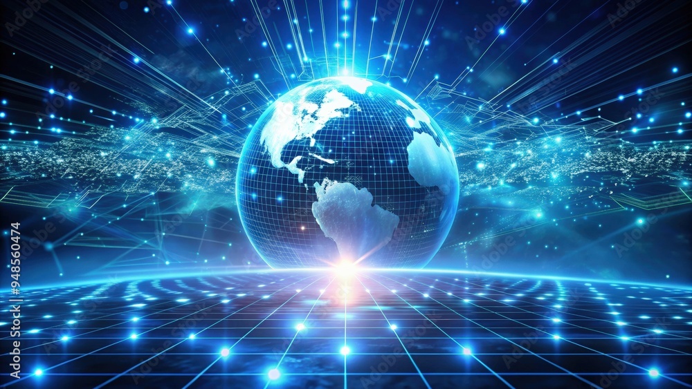 Fototapeta premium Futuristic world technology background with digital interface and glowing particles, futuristic, technology, background