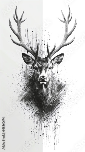 Abstract deer head logo in monochrome on white background
