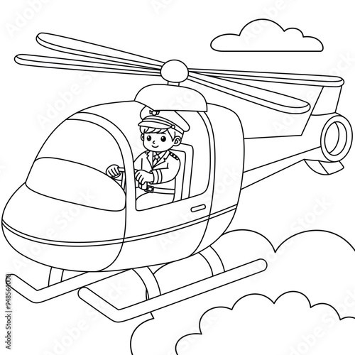 The pilot is flying the helicopter outline coloring page. Labor Day Hand Drawn Clip Art