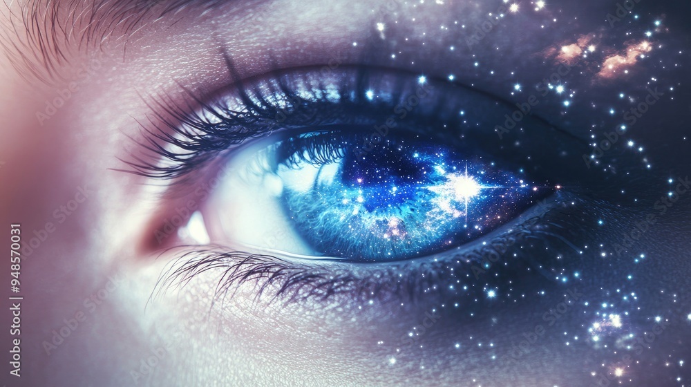 A Close-Up of an Eye Reflecting a Starry Night Sky A Close-Up of an Eye Reflecting a Starry Night Sky