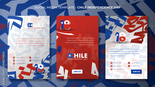 Set of portrait social media post template in red white background with maze design