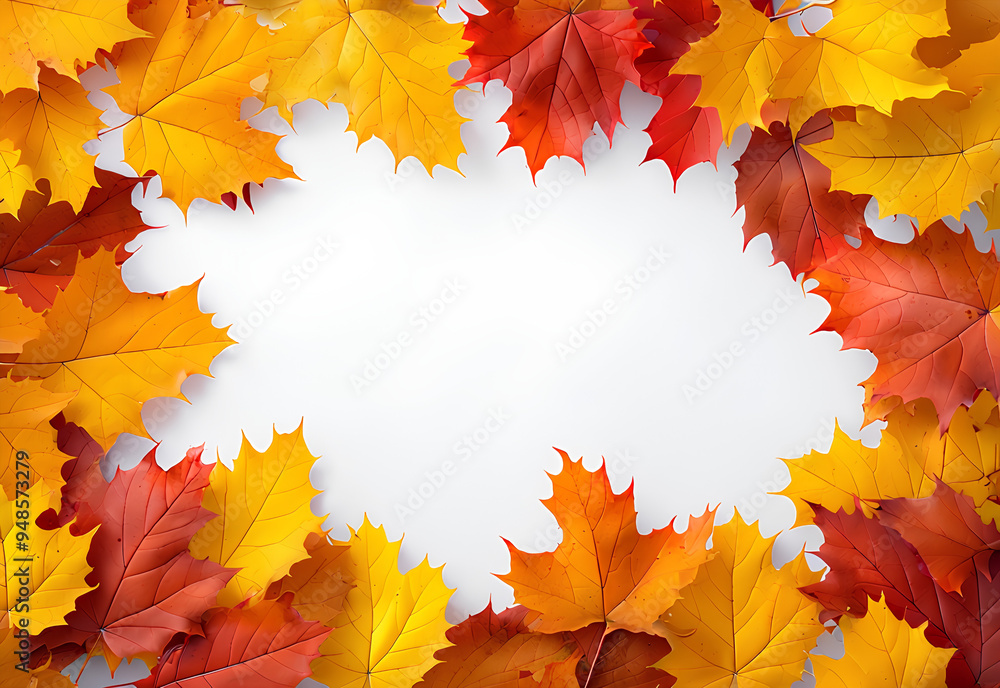 Fototapeta premium Autumn Background with Colored Maple Leaves Framed on a White Background 
