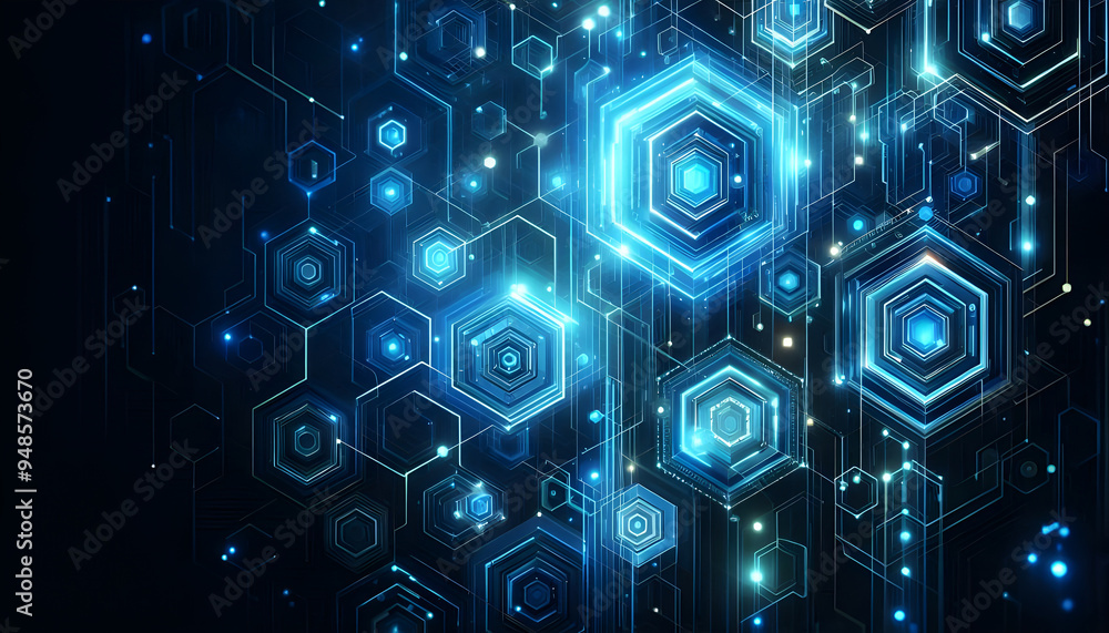 Obraz premium Blue neon hexagonal abstract background