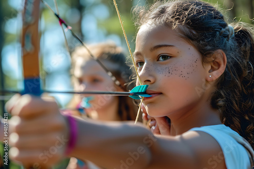 Young Archers Perfecting Their Skills at Outdoor Camp
