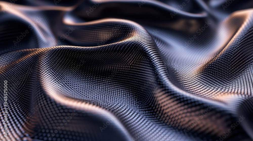 Close-up of black textured fabric with wavy folds, showcasing a shiny and detailed surface pattern. Close-up of black textured fabric with wavy folds, showcasing a shiny and detailed surface pattern.
