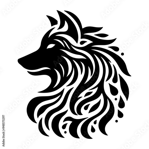 Decorated Wolf Logo Iconic Silhouette Art png