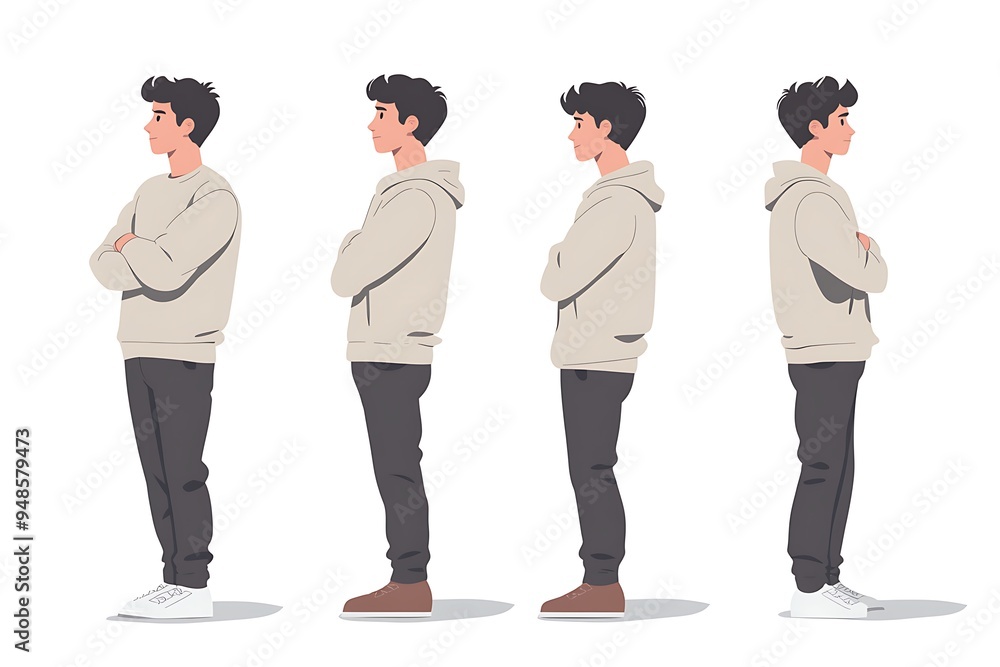 Fototapeta premium Minimalistic Vector Illustration of Person Leaning Against Wall with Arms Crossed