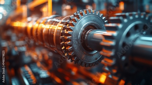 Industrial Symphony in Motion: A close-up capturing the intricate dance of gears, cogs, and machinery in an industrial setting, showcasing the beauty of engineering and precision. 