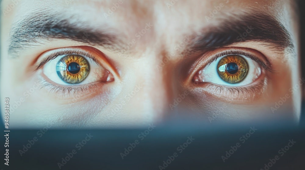 Close-up shot of a person's intense eyes wide open, staring directly at the camera, depicting focus, concentration, and alertness.