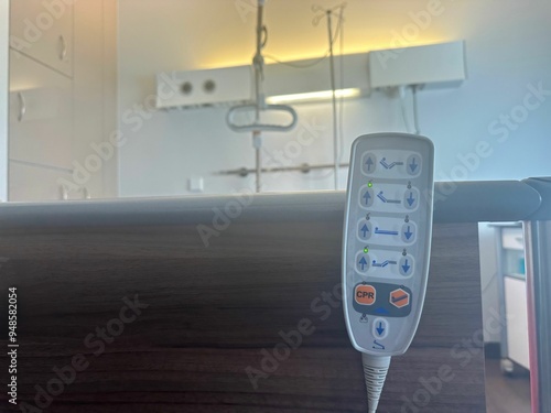 Bed`s remote controller in hospital ward, space for text photo