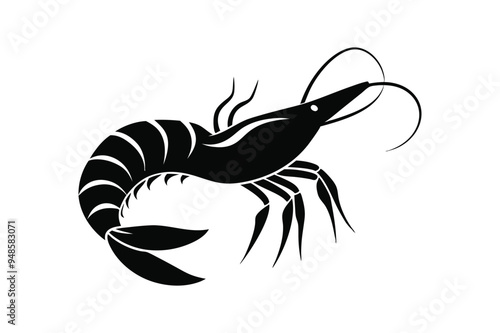 Shrimp sea animal silhouette black Vector artwork illustration  photo