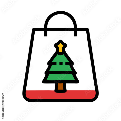 Christmas Shopping Bag with Tree Design, Festive Holiday Packaging