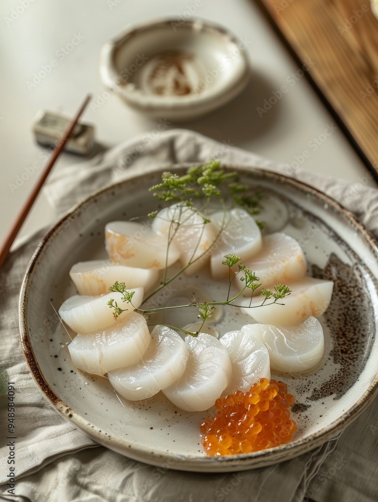 Fresh Scallops and Caviar: A Japanese Seafood Delicacy Fresh Scallops and Caviar: A Japanese Seafood Delicacy