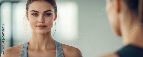 Free Download Female fitness coach guiding a client through exercises, goal-setting session, gym atmosphere - GFXLoad