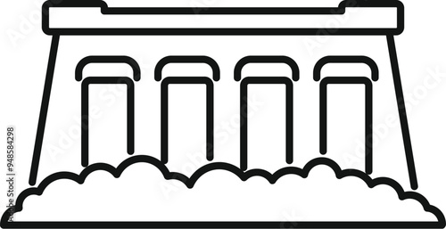 Simple vector icon of a hydroelectric power plant generating electricity using a water dam