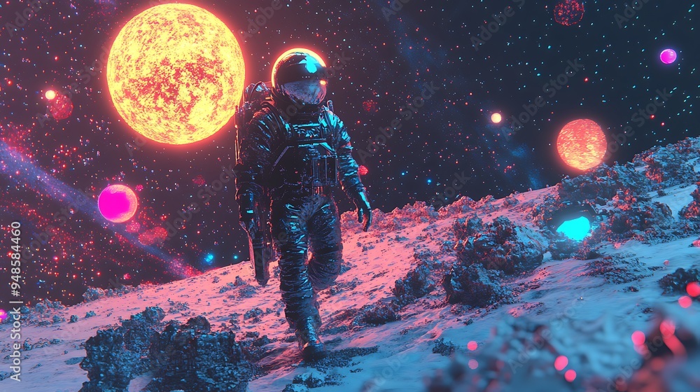 Obraz premium Digital Spacewalk: Experience a Virtual Reality Journey Through Galactic Space.