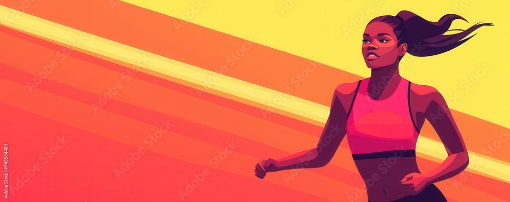 Fit woman crossing a marathon finish line, celebratory expression, goal achievement, sports event Fit woman crossing a marathon finish line, celebratory expression, goal achievement, sports event