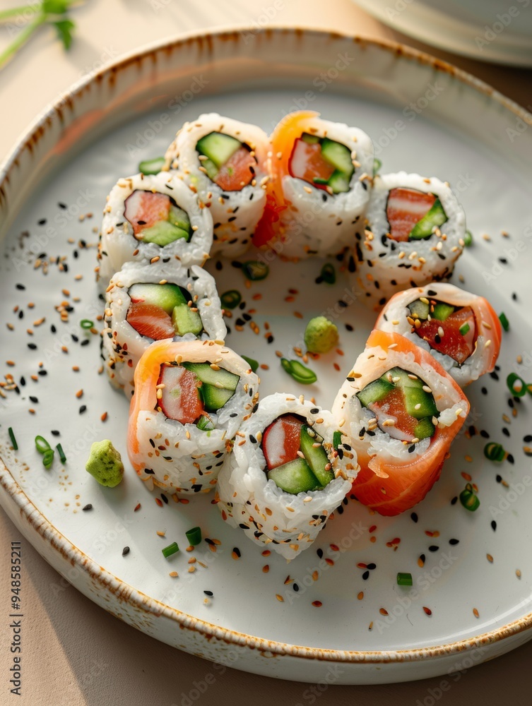 Delicious Salmon Sushi Rolls with Sesame Seeds Delicious Salmon Sushi Rolls with Sesame Seeds