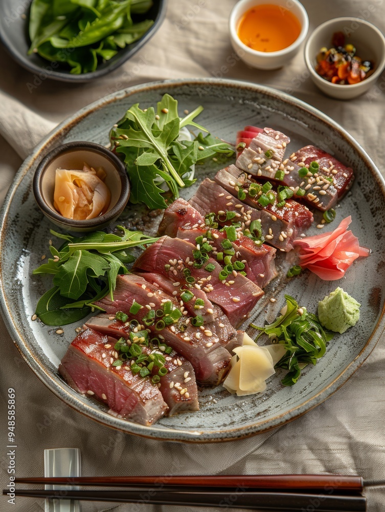 Seared Tuna with Sesame Seeds and Green Onions - Japanese Cuisine Seared Tuna with Sesame Seeds and Green Onions - Japanese Cuisine
