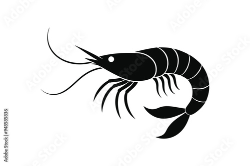 Shrimp sea animal silhouette black Vector artwork illustration  photo