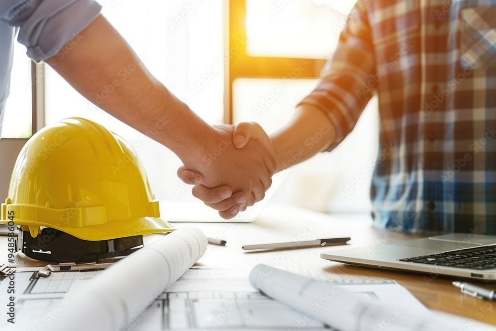 Successful Construction Partnership Handshake. Successful Construction Partnership Handshake.