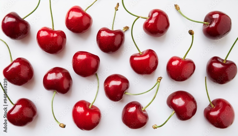 Flat View of Fresh Red Cherries: A Burst of Summer Flavor Flat View of Fresh Red Cherries: A Burst of Summer Flavor