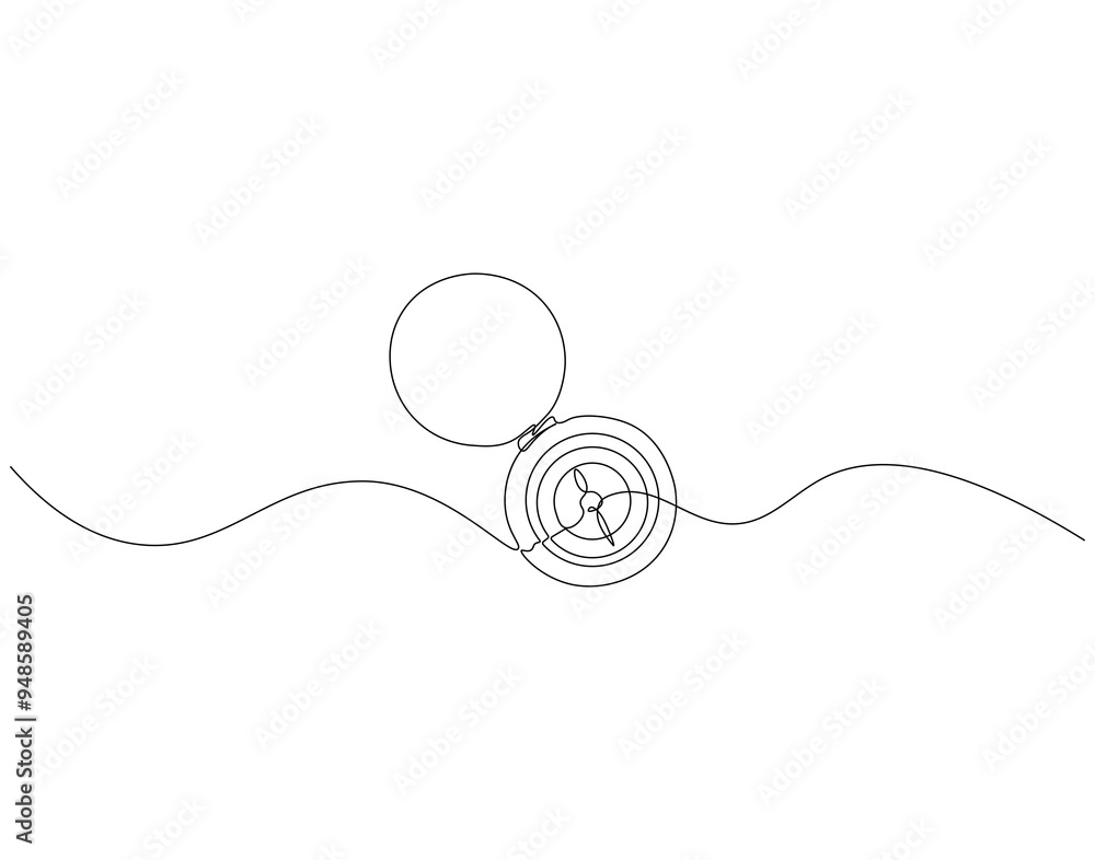 Obraz premium Continuous line drawing of compass. Single line illustration of old navigate and adventure symbol. Cartography concept. Editable outline