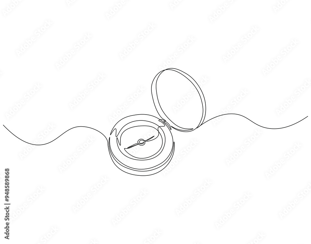 Continuous line drawing of compass. Single line illustration of old navigate and adventure symbol. Cartography concept. Editable outline Continuous line drawing of compass. Single line illustration of old navigate and adventure symbol. Cartography concept. Editable outline