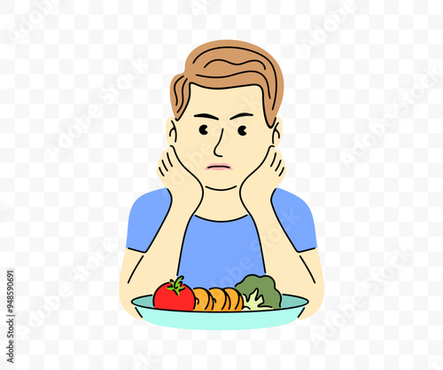 Canvas Print Boy does not want to eat healthy food, graphic design