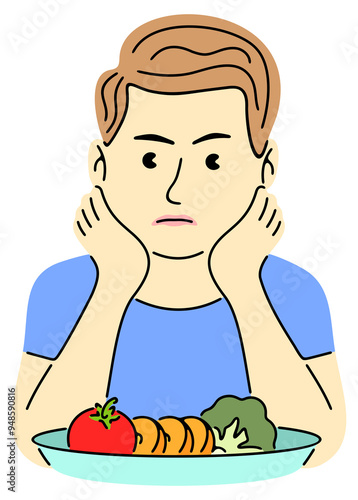 Canvas Print Boy does not want to eat healthy food