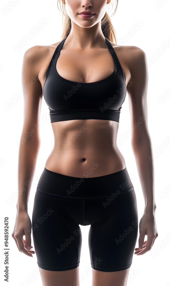 Closeup woman body. Fitness woman showing abs and flat belly isolated on white background Closeup woman body. Fitness woman showing abs and flat belly isolated on white background