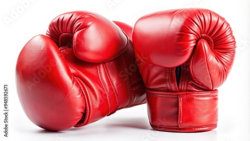 Red leather boxing gloves, cut out on a white background, boxing, gloves, red, leather, sport, equipment, pair